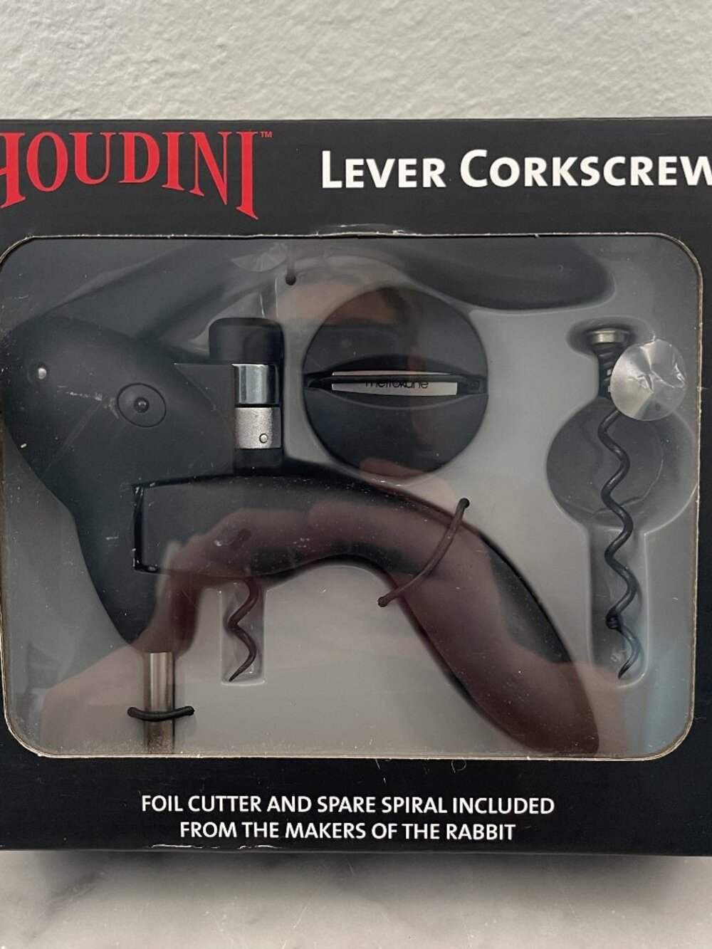 Houdini Lever Corkscrew foil cutter and spare spiral NWOT